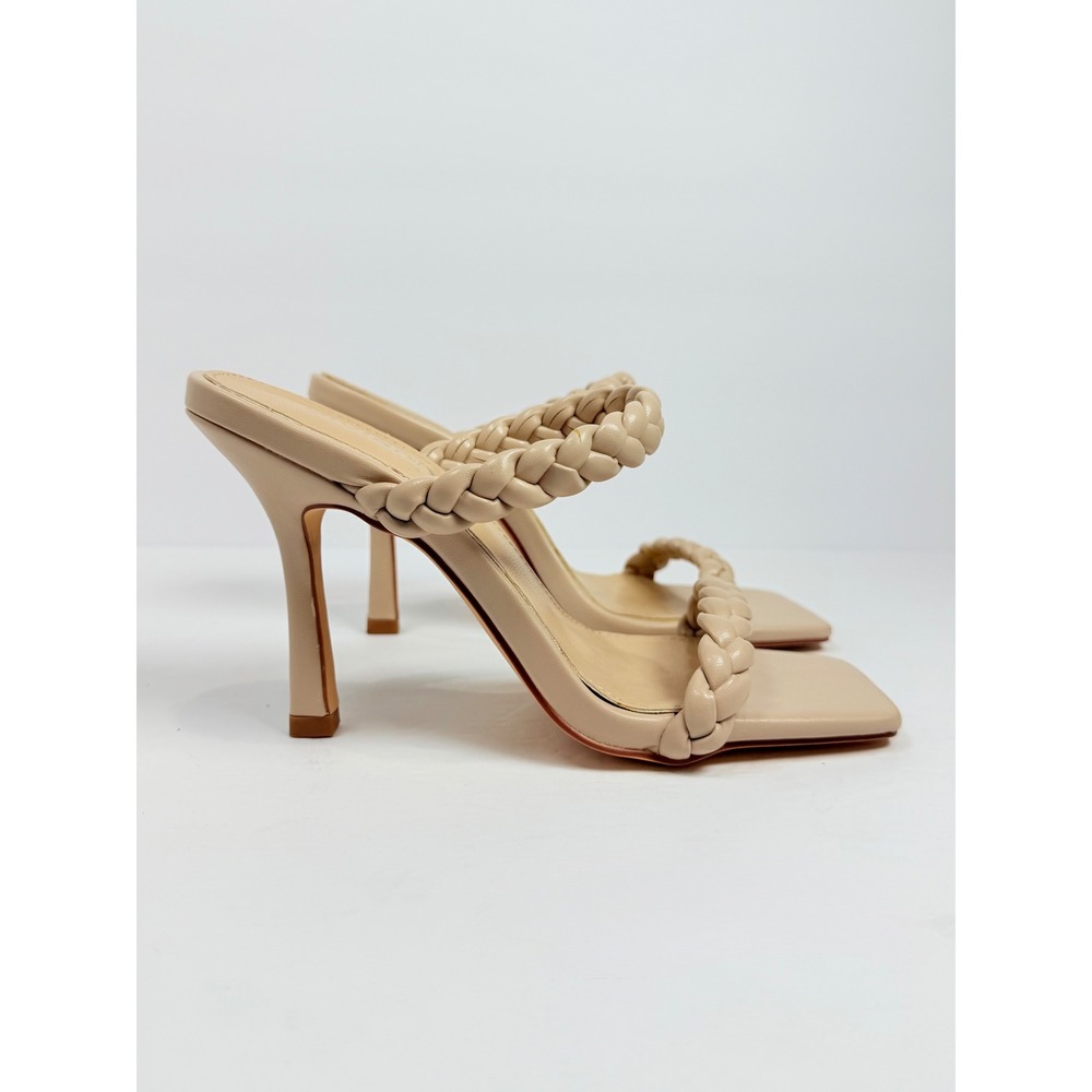 Vivianly Braided Double Strap Mule Heels Nude Beige Square Toe Stiletto Size 6 - Picture 3 of 7